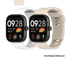 Stravo 2-Pack Smartwatch bandjes – Comfortabele Siliconen bandje met Druksluiting – Geschikt voor Redmi Watch 4 / 5 / 6, Xiaomi Smart band 8 Pro (Xiaomi Mi band 8 Pro) / Xiaomi Smart band 9 Pro (Xiaomi Mi band 9 Pro) – Starlight + Wit