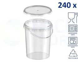240 x plastic emmertjes met deksel - 1000 ml - ø11,8 cm - plastic bakjes - vershoudbakjes - meal prep bakjes - transparant - geschikt voor diepvries, magnetron en vaatwasser - Nederlandse producent