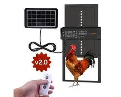 UniEgg® Premium Solar Automatische deur 2.0 met lichtsensor + timer + afstandsbediening | Extra stevig 4e generatie | Kippenluik | Geschikt voor honden, katten, knaagdieren en kippen | Waterdicht | Professioneel | Energiezuinig | Inclusief Alarm