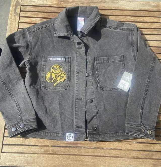 Marvel Veste en jean denim gris femme M graphique manches longues poches courte
