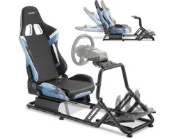 tectake® Racestoel Play - Gamingstoel - Race Cockpit Simulator - Verstelbaar - Compatibel met Logitech, Fenatec en Thrustmaster Race Stuur - Sim Racing - Zwart/Azuur