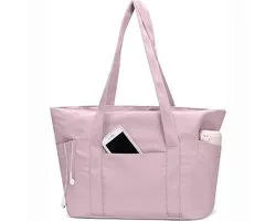 Dameshandtas/laptoptas, onmisbaar voor op reis, grote shopper met ritssluiting en handvat aan de bovenkant, geschikt voor reizen en werk - roze