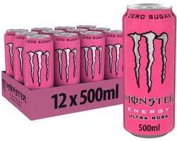 Monster Energy Ultra Rosa Energiedrank - 12 x 500 ml blikjes - Zero Sugar