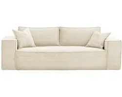 Dunlopillo Express-vierzitsslaapbank van beige ribfluweel AMELIA - Bed 160 cm - Matras 14 cm met vormgeheugen L 234 cm x H 80 cm x D 105 cm