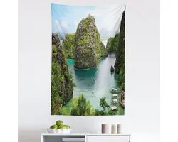 ABAKUHAUS Eiland Wandkleed, Landschap van Majestueus Klif in Philippines Wild Warm Natuur Resort Van Afbeelding, Stoffen Wandkleed Decoratie voor Slaapkamer Woonkamer Studentenkamer, 75 x 110 cm, Groen Bruin Blauw