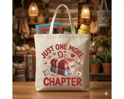 Tote Bag JUST ONE MORE CHAPTER - Cute - Sarcastic - GoodVibes - Funny - Gift - Cadeau - Sarcastisch - schattig - lief - feelgood - Boek