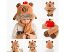 Namajunas Muts Flappen Capibara - Sjaalmuts met Bewegende Oren Bruin - Bontmuts Kinderen of Volwassenen - Dierenmuts Pluche Capybara Festival
