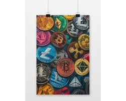 Crypto Munten Poster - Crypto - Litecoin - Bitcoin - Valuta - Kleuren - Abstracte - posters - formaat 50x70cm - Wanddecoratie - S2249RTB