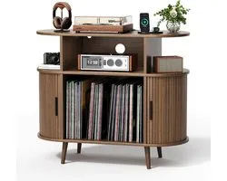 SNJY® Meuble pour Platine - Meuble Tourne-disque - Support LP - Range-disques - 40D x 90L x 77H cm - Marron