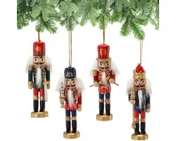 Set kerstversieringen HOUTEN SOLDAATJES 12,5 cm, kerstboomhangers SET 4 stuks