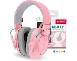 Alpineearingprotec Alpine Muffy Kids - Casque antibruit premium pour les enfants jusqu'à 16 ans - Casque réglable avec sac de transport - SNR 25 dB - Rose