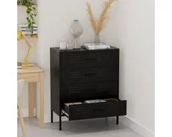 Lendo Online Ladekast - Lockerkast - Kledingkast - Commode - Opbergkast - Kast industrieel - Industriële kast met lades - Metalen Kast voor Slaapkamer - 80x40x100 cm (LxBxH) - Gepoedercoat staal - Metaal - Zwart