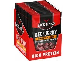 Jack Link's Sweet & Hot Beef Jerky - High Protein - 100% Beef - Hoog in Eiwitten - Ideale Proteine Snack - voor Tussendoor, Onderweg of voor het Sporten - 12x60g