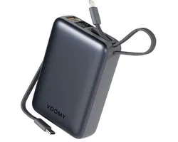 Batterie externe Voomy 20 000 mAh - Câble USB-C et Lightning intégré - Chargeur rapide 22,5 Powerbanks - Sorties USB-C et USB-A - Compatible iPhone - Kit d'urgence - Indication LED