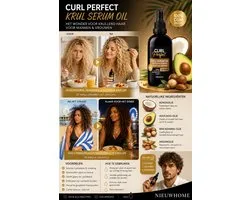 100 Ml Sprey Curl Perfect Krul Serum Professionel Met Kokos-, Avocado-, Macadamia- En Arganolie Geschikt Voor De Curly Girl Methode, Natuurlijk Of Permanent Haar. Voedt Intens, Herstelt, Vermindert Pluis En Geeft Glans. Voor Kappers En Thuis.