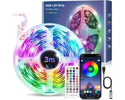 Bande LED USB 3 m - Bande LED RVB - Siècle des Lumières LED à changement de couleur avec télécommande - Contrôle par application - Mode musique - Réglage de la minuterie - Bande LED pour décoration de chambre, TV, cuisine