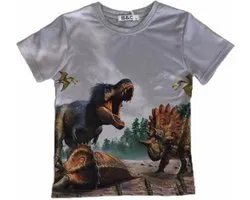 S&C Dinosaurus Shirt - Triceratops / T-Rex - Grijs - Maat 146/152 (12 jaar)