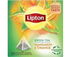 Lipton Green Tea Mandarin Orange - 80 Theezakjes Piramid - Groene Thee Mandarijn Sinaasappel - 4 x 20 Zakjes - Voordeelverpakking