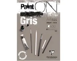 Clairefontaine - Paint ON - Multi-Techniek Pad - Tekenpapier - Schilderpapier - Grijs - A4 - 250 g - 30 vel