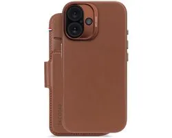 DECODED Leren Detachable Wallet Case Geschikt voor iPhone 16 - 2-in-1 Magnetisch Afneembaar Hoesje met Pasjeshouder - Premium ECCO Leer - Geschikt voor MagSafe - Bruin