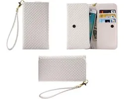 Premium Case met Design Pearl Grid Textuur met Kaartsleuven & Lanyard voor Intex Aqua Slice - Wit