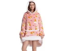 Couverture à capuche Bovista avec manches - Plaid - Couverture douillette - Grenouillère - Blanket polaire - Femme - Homme - Enfants - Extra douce et chaude - Corgi