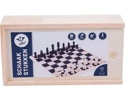 Schaakstukken Set – 32 Stuks van Essenhout – Zwart & Naturel – Houten Kistje – Hoogte Koning 77 mm – Luxe schaakset – Engelhart