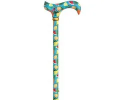 Canne de marche réglable Classic Canes - Fruit tropical - Bleu azur - Longueur 73 à 95 cm - Aluminium - Manche Derby en bois - Poids 265 grammes - Diamètre de la canne 16 mm - Pour homme et femme - Canne réglable