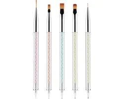 Nail Art Penselen en Dotting Tools - 5-Delige set - Gekleurd