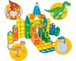 Magna Minds - Magnetic Tiles - Dino - Magnetisch Speelgoed - 104 stuks - Constructie speelgoed - Magnetische tegels - Montessori speelgoed - Magnetic toys - Magnetische bouwstenen - Speelgoed Kinderen