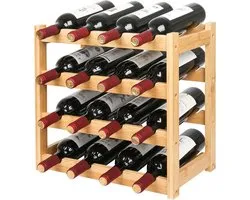 VASMIA Wine Rack, 4 Levels, Bamboo Wine Rack for Worktop, Stable and Durable Wine Storage Cabinet, 16 Bottles, Wine Holder for Kitchen or Storage Room, Nature