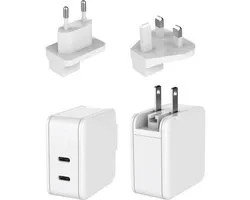 Dehner Elektronik XYPD65CC-ZUZ GaN US foldable with Plug-Set EU/UK white 2xUSB-C AC/DC desktop- en stekkernetvoeding 65