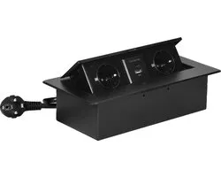Orno Pop-up Power Strip - 2 prises - USB A et USB C - Multiprise intégrée avec câble de 1,5 mètre - Zwart