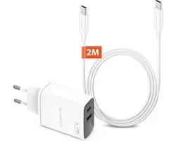 Fast Charge 65W Power Adapter Set - 2 Meter - Laptop, Telefoon en Tablet Oplader - Geschikt voor Samsung, Google, ChromeBook, iPhone 15 16 Pro Max Plus