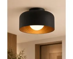 WoonWonder Nora Plafonnier Noir Ø22 cm - Plafonnier LED - Éclairage de plafond industriel moderne - Plafonnier noir avec aspect bois - LED G9 incluse - Pour couloir, chambre, salon et cuisine