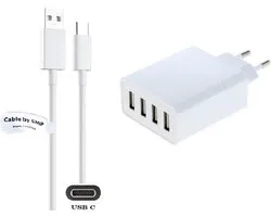OneOne 4.8A lader met 4 poorten + 0,2m USB C kabel. Oplader adapter past op Universeel Microsoft, LG, Lenovo, HTC, Honor, Samsung, Huawei, Motorola, Xiaomi, Kobo (Rakuten), Astell&Kern, Bose, Bryton, Mio