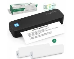 Impressora Térmica® - Draadloze thermische printer - Mini Printer voor Mobiel/Tablet/Laptop - 304 DPI - Pocket Printer - USB/USB-C - Inclusief twee rollen thermisch papier - Zwart
