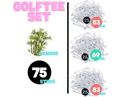 Bois de tees de Golf - Ensemble de 75 pièces - 25 x 53 mm / 25 x 69 mm / 25 x 83 mm - Wit - Accessoires de Golf - Ensemble de golf - Tees de golf - Tee de golf - Accessoires de golf - Cadeau de Golf - Ensemble de tees de Golf - Ensemble de Golf