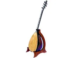 Support Saz en Bois - Support Baglama Pliable - Présentation d'Instrument de Musique - Avec Sangle de Fixation - Taille Standard - Naturel