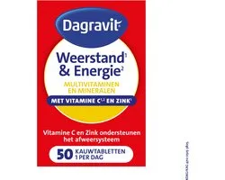 Dagravit Totaal 30 Weerstand & Energie Multivitaminen - Vitamine C, selenium en zink ondersteunen het immuunsysteem - 50 kauwtabletten