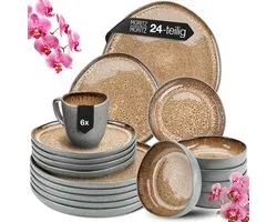 Service de table Moritz & Moritz ORGANIC 24 pièces pour 6 personnes – Service de table moderne Céramique Beige – Ensemble d'assiettes avec assiettes plates, assiettes à dessert, assiettes à soupe et tasses