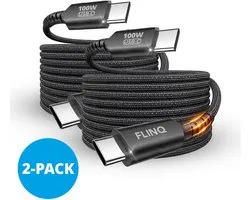 FlinQ 100W Fast Charger Câble de Charge 2-pack - Chargeur Rapide iPhone Samsung - Câble de Charge Iphone Samsung - Chargeur Rapide USB C vers USB C - Chargeur iPhone Samsung - 2 mètres