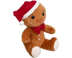 Feeric lights & Christmas Knuffel peperkoekmannetje - bruin - met kerstmuts - 25 cm - pluche - kerstknuffel