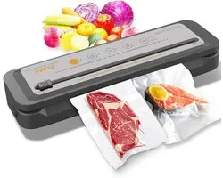 MegaWise Vacuum Sealer Machine - Powerful 80kPa Suction, Built-in Cutter, One-Touch Operation, Includes 10 BPA Free Bags, Dry & Humid Modes, Keeps Food Fresh 5x Longer