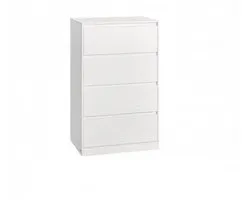 Table de chevet 40 x 60 x 97,4 cm Blanc, Meuble de lit avec 4 tiroirs, Commode meuble de rangement sans poignées, Étroit et moderne, Meuble sur pied pour chambre, salon et bureau