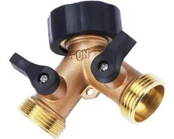 Distributeur d'eau 2 voies - Pour intérieur et extérieur - Messing - Convient aux robinets européens - Séparateur de robinet en Y - Robinet extérieur - Raccord de tuyau d'arrosage pour distributeur de robinet