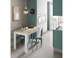 Table de salle à manger / Console moderne – HomeByNicole « Lowell Deluxe » – Wit et Chêne – 109 × 67 × 78 cm – Table de cuisine gain de place – Stable et résistante aux rayures – Jusqu'à 6 personnes – Kit de montage inclus