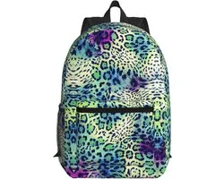 Green Leopard 17 Inch Laptop Backpack School Business Flight Approved Weekend Luggage Sleeve Women Men