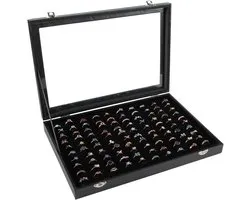 Ring vitrine organizer doos met transparant deksel, ringhouder vitrine voor winkel display sieraden show thuis, ring organizer voor sieraden ringen, studs oorbellen (100 sleuven, zwart)
