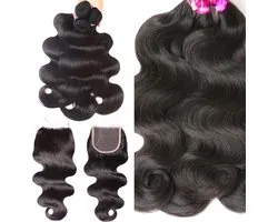 Frazimashop-Tissage brésilien body wave -100% cheveux humains- Extension de cheveux - 22 pouces vague 3 faisceaux avec fermeture 4x4 20 pouces